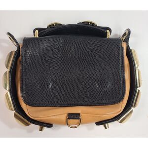 CC SKYE Black & Tan Studded Leather Crossbody Bag